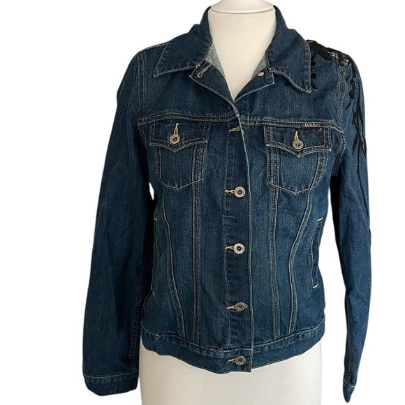 Lucky Brand Denim Jacket Floral Embroidery Y2K Fashion Blue Buttons Vtg NWT - Picture 2 of 8